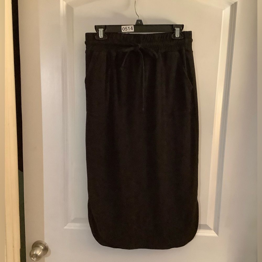 Belle Beach by Kim Gravel Poolside Terry Maxi Skirt Black Sz XXS petite =Sz 0